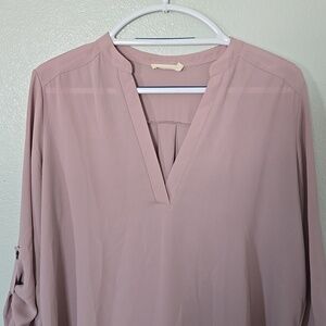 Lush | Taupe Sheer Roll Tab Sleeves Blouse Size Large